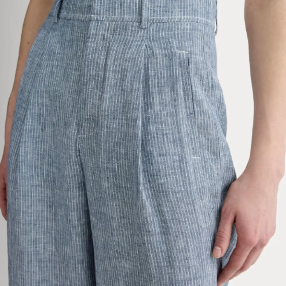 ✅ Everlane The Linen Way-High Drape Pant, White/Blue (4)